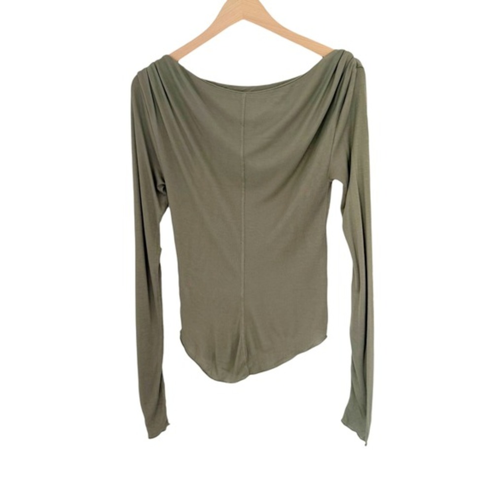 NWT Free People Night We Met Long Sleeve Top Ribbed Ruched Size XS Green - Picture 8 of 10